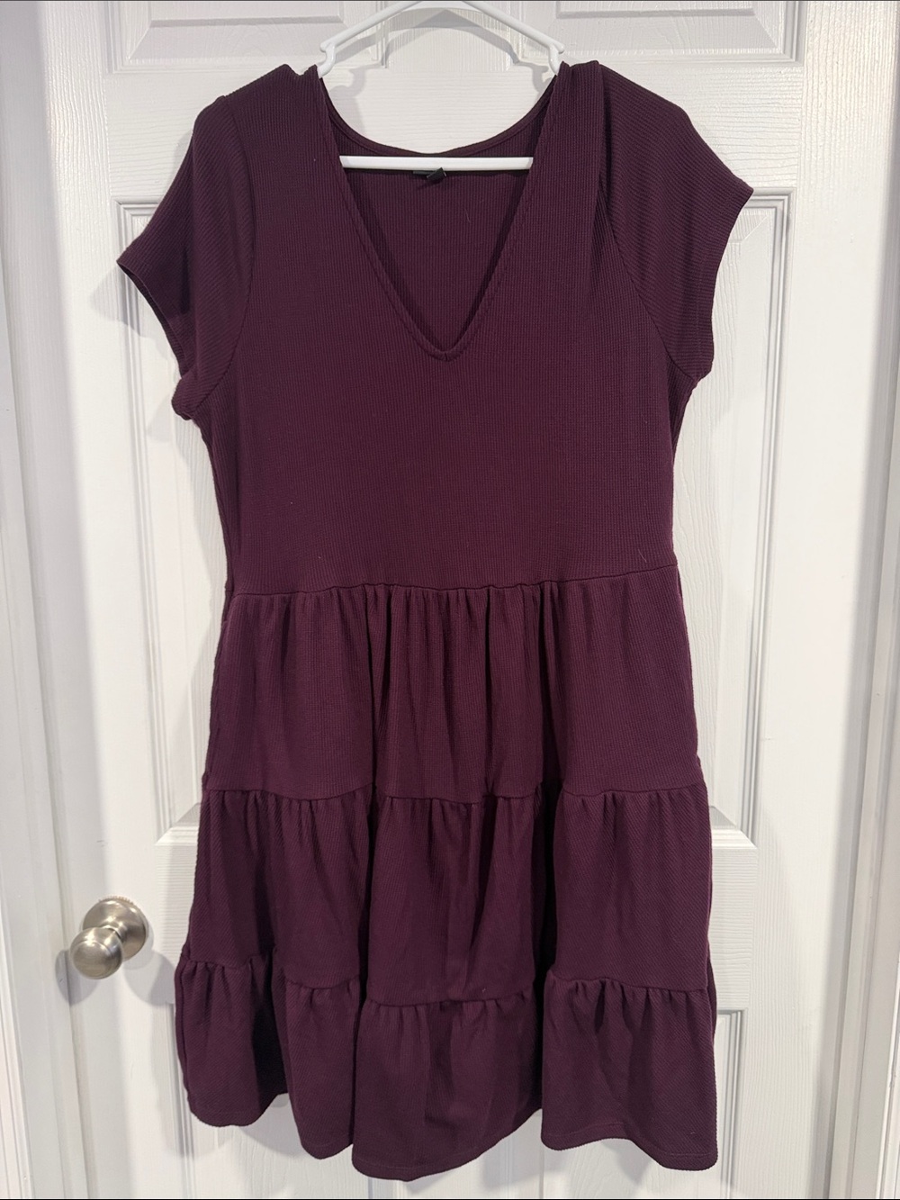 Women's V-Neck Tiered Dress - Plum